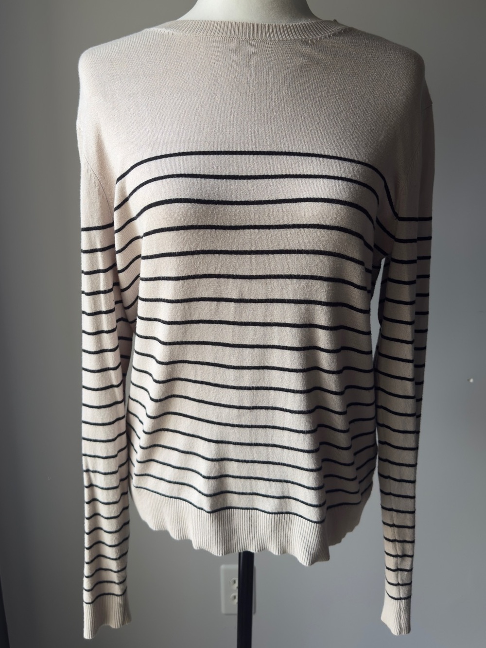 Simons Cream and Black Striped Scoop-Neck Sweater